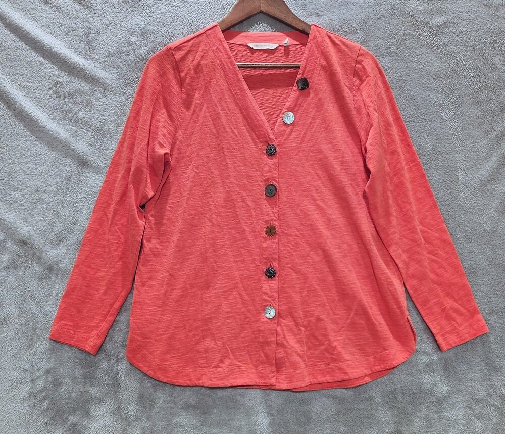 Soft Surroundings Womens Coral Delia Button Up Blouse Size Small Oversized Boho